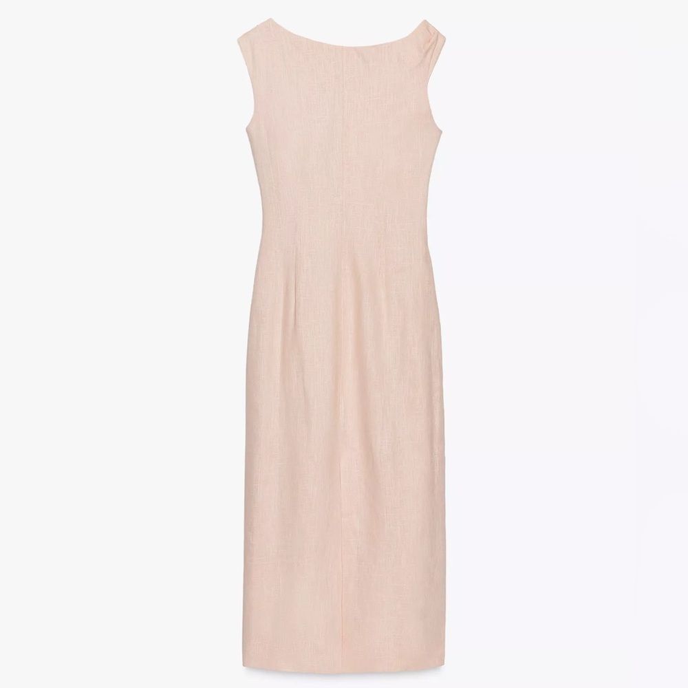 ZARA ASYMMETRIC LINEN-BLEND MIDI DRESS WITH APPLIQUÉ - Picture 8 of 10